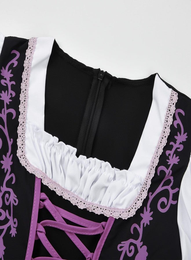 JerrisApparel Girl Dirndl Oktoberfest Costume Bavarian Beer Festival Dress Maid Apron Halloween Cosplay Outfits (Purple, 14-16 Years/XL) - Image 3